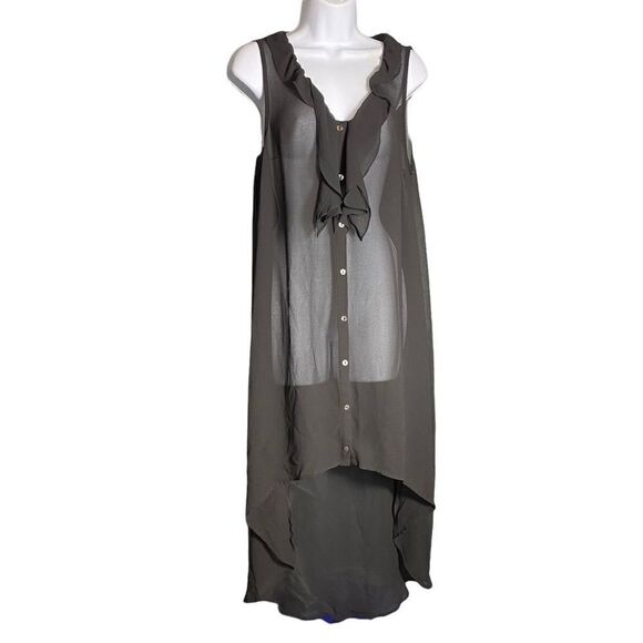 Sheer Sleeveless button up high low tunic Size L - Picture 1 of 9
